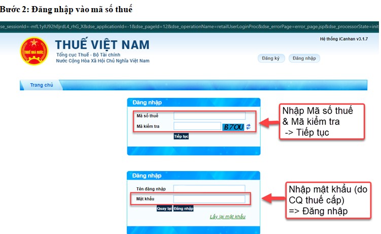 Bước 2: Đăng nhập vào mã số thuế