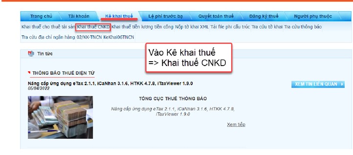 Bước 3: Chọn tờ Khai thuế CNKD