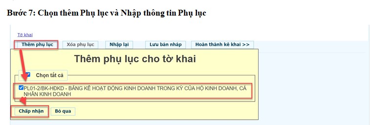 Bước 7: Chọn thêm Phụ lục và Nhập thông tin Phụ lục