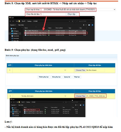 Lưu ý: - Nếu hộ kinh doanh nào có hàng hóa được ưu đãi thì lập phụ lục PL43/2022/QH15 để nộp kèm
